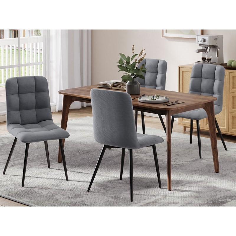 Lot de 6 Chaises Salle à Manger HavenlyHome, Assise Rembourrée en Velours avec Pieds Métal, Ergonomie, pour Cuisine, Salle à Manger, Salon, Chambre à Coucher, Gris